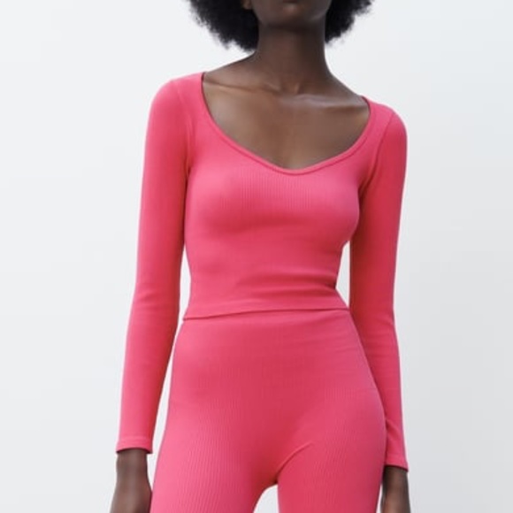 Zara hot pink fuchsia seamless ribbed top and leggings coordinated set NWT - Picture 15 of 16